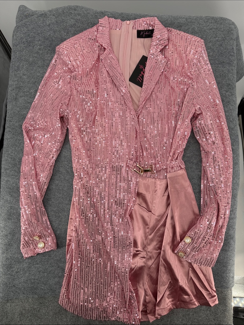 Anthropologie Mabell pink sequence long sleeve romper size Small NWT
